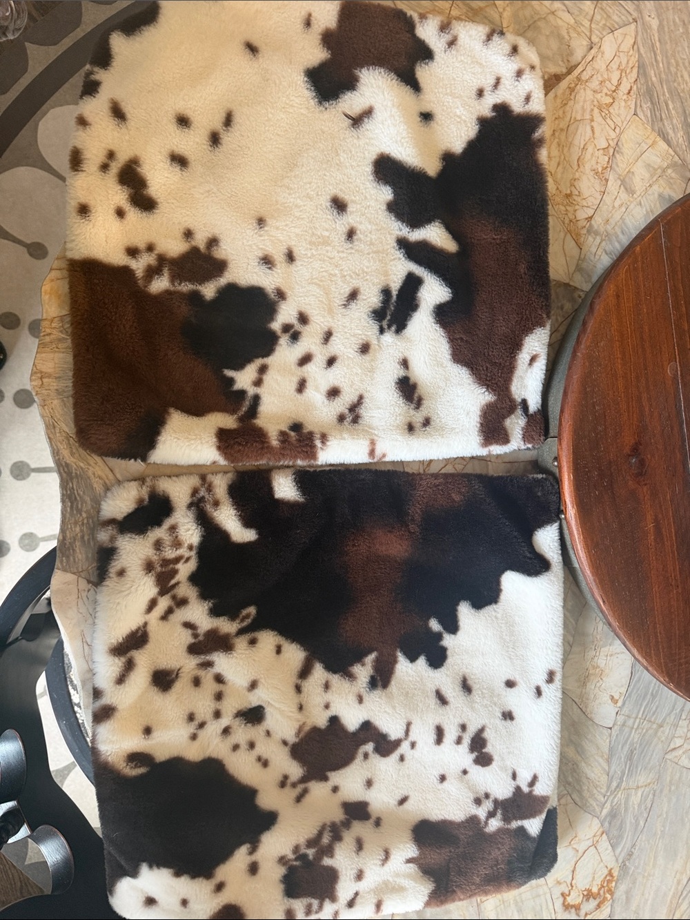 2 Faux Fur Cow-Print pillowcase covers -Brown & White